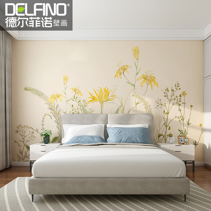 现代简约无缝墙布客厅沙发卧室房间电视背景墙壁布花卉定制壁画