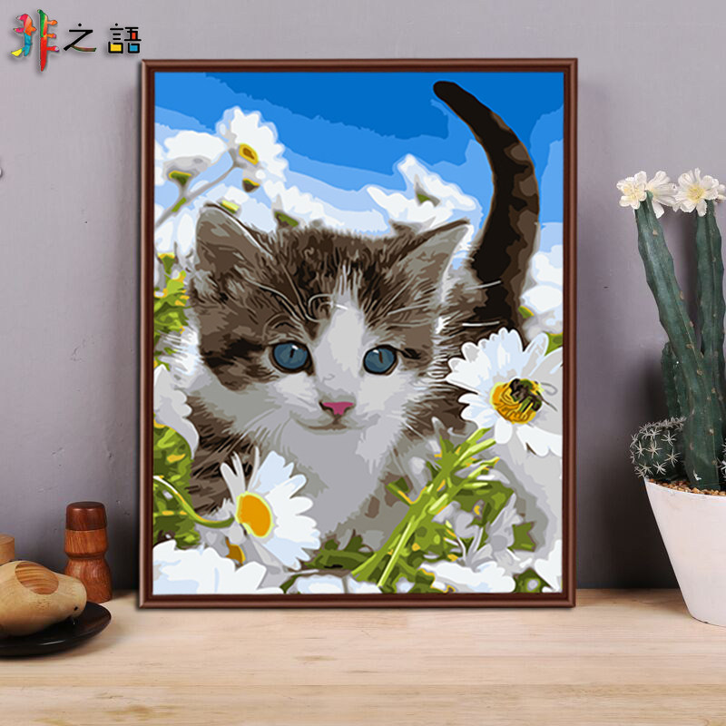 diy数字油画手工绘填充涂色成人减压画画diy油彩画客厅装饰画猫咪