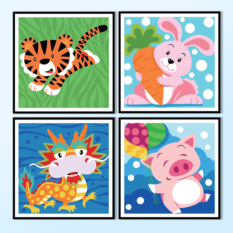 儿童数字油彩画卡通动漫幼儿园学校手绘简单动物油彩画 十二生肖