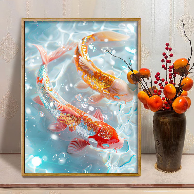 锦鲤鸿运当头 diy数字油画卡通涂鸦填色油彩画好寓意装饰摆件挂画