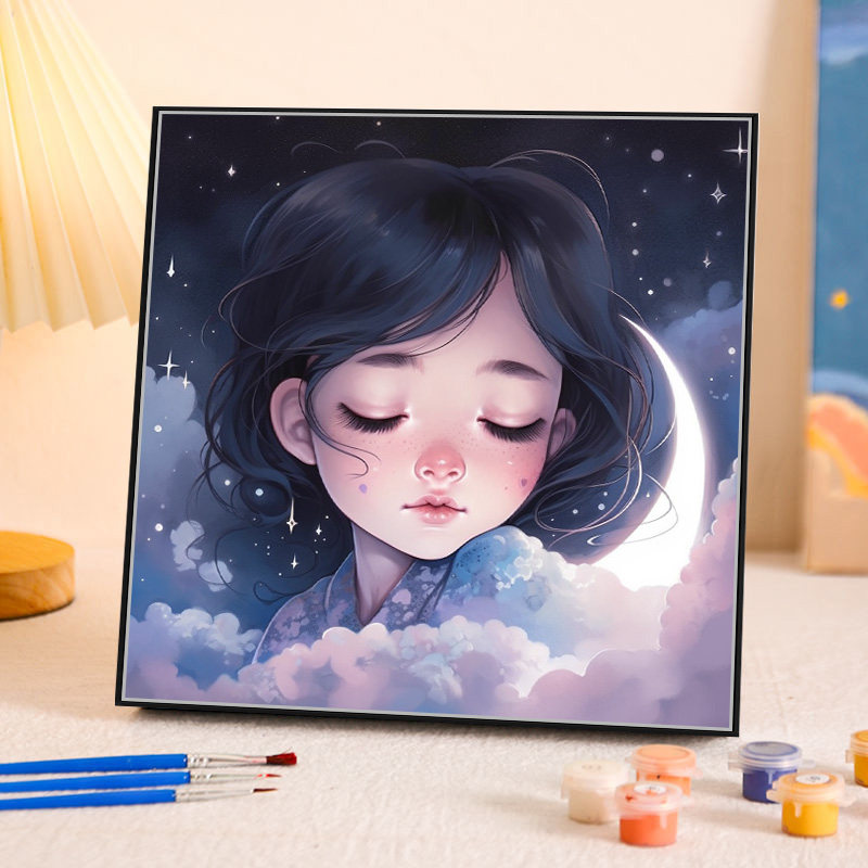 睡梦天使 diy数字油画唯美可爱少女手工绘画画客厅摆件丙烯油彩画
