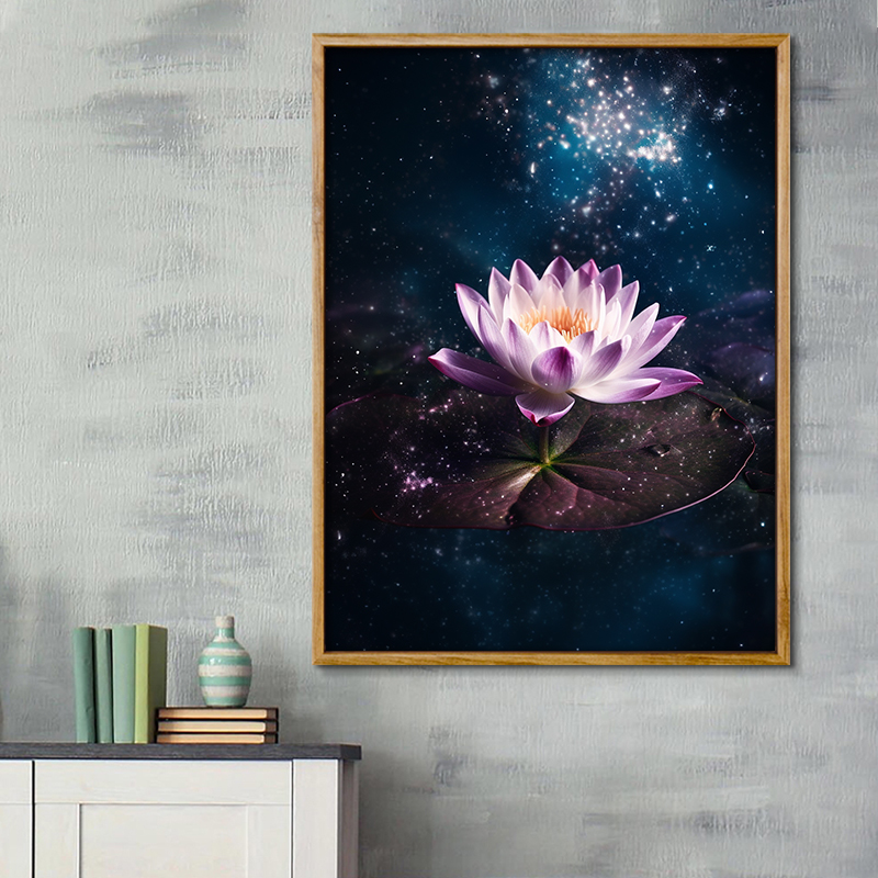 星空莲花 diy数字油画植物花卉手工填充丙烯油彩画卧室摆件装饰画图片