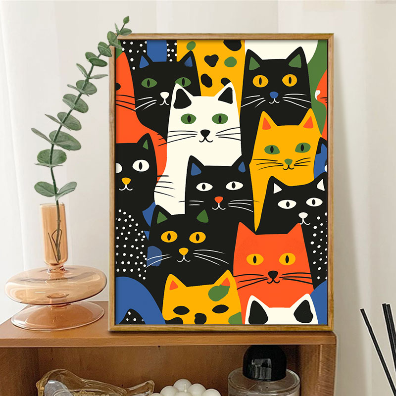 抽象艺术猫咪 diy数字油画卡通涂鸦填色油彩画丙烯装饰摆件挂画图片