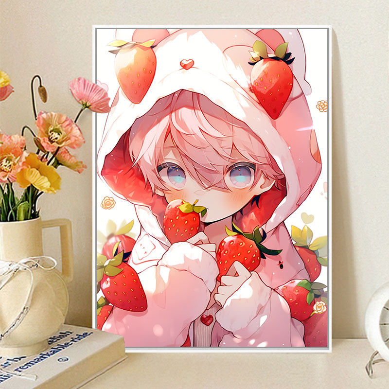 草莓酱 diy数字油画卡通动漫可爱唯美手绘涂色解闷礼物玩具油彩画