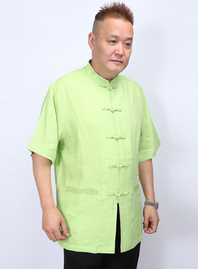 高三强唐装 男士半袖休闲汉服 亚麻短袖  16815