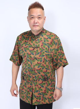 高三强唐装 新款夏季中国服汉服男士短袖 中式桑蚕丝上衣 15198