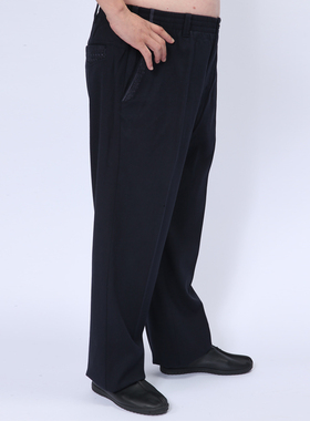 高三强唐装 中国服男士松紧腰长裤 秋冬深蓝唐装裤子 14569