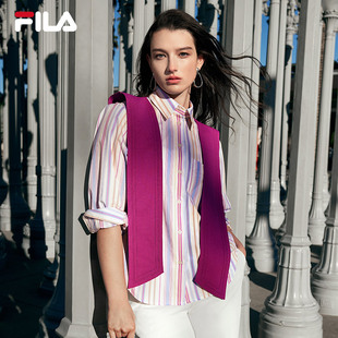 FILA Emerald斐乐女子披肩衬衫夏新款竖条纹休闲时尚女装上衣