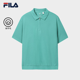 FILA Fila男子羊毛针织短袖POLO衫2026秋季新款宽松休闲通勤上衣