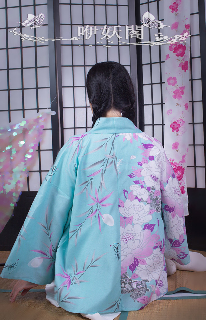 【咿妖】 青花竹蝶  日式和风羽织 和服棉麻防晒衣外套女春秋