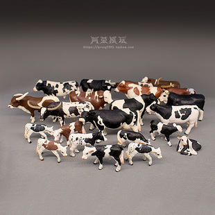 农场牛圈场景动物模型素材 小牛犊黑白奶牛长角牛认知儿童小玩具