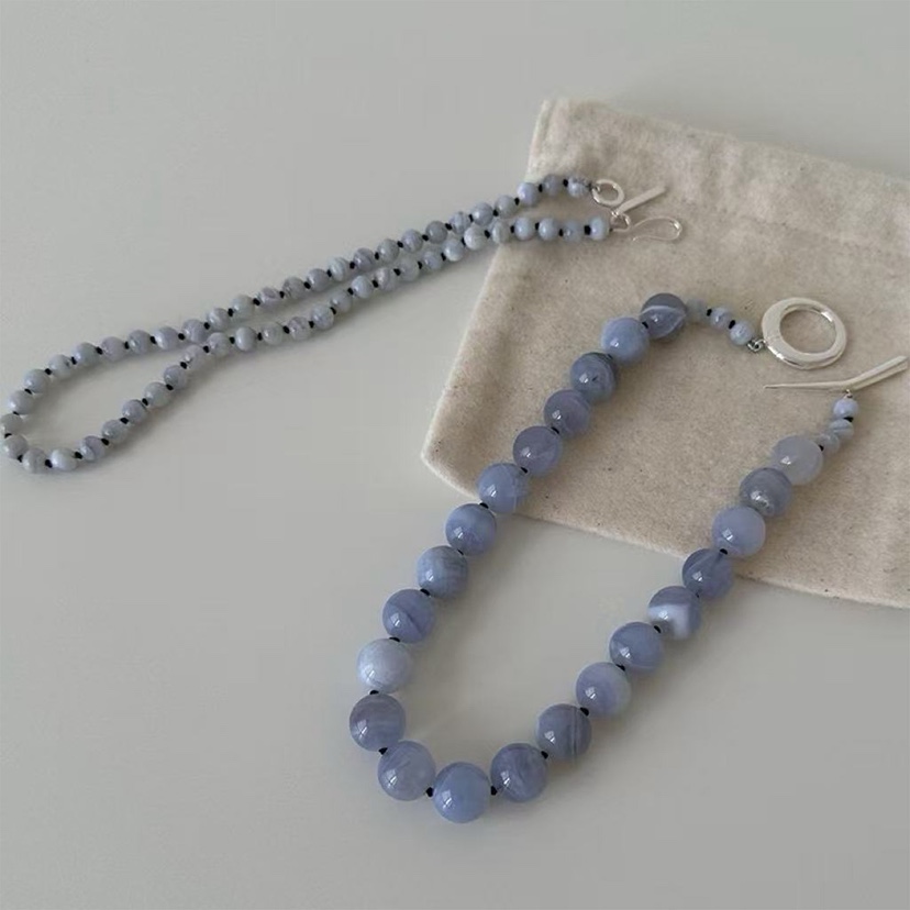 重工高级chokerS925纯银天然蓝玉髓锁骨链Sophie Buhai同款清冷感