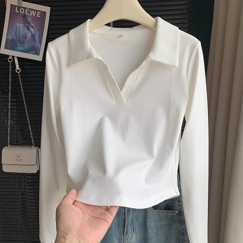 纯欲港风常规修身polo领上衣女