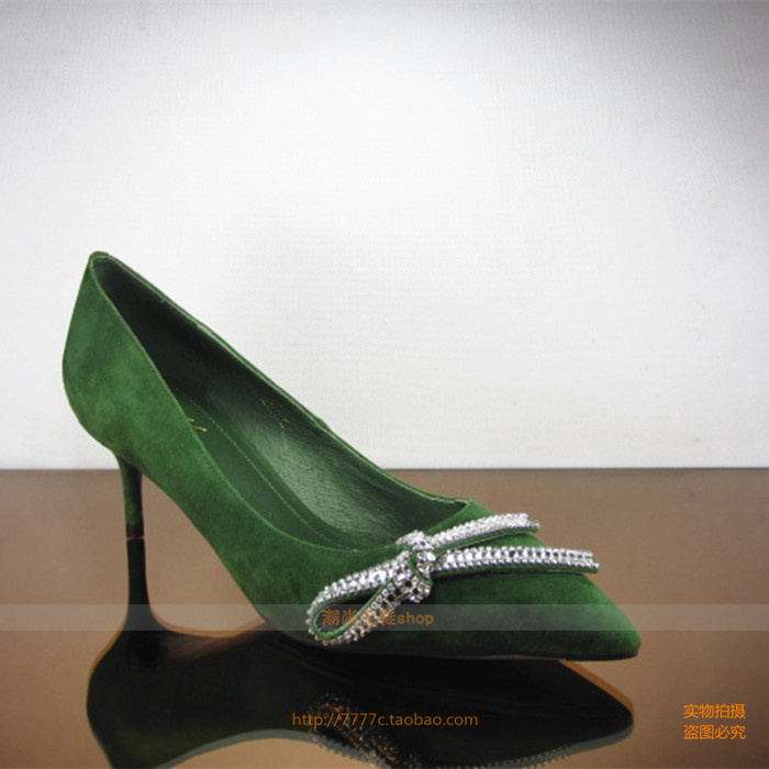 2017春夏款欧洲站专柜正品玛莎贝尔闪钻蝴蝶结羊京皮单鞋X013-4