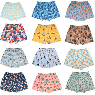 2025新款纯棉阿罗裤男宽松舒适透气个性卡通印花居家平角裤衩睡裤