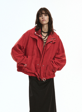 NEANT复古红挑皮绒假两件翻领夹克