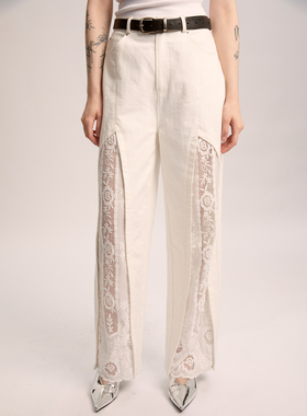 NEANT SS23复古蕾丝拼接纯棉帆布休闲裤