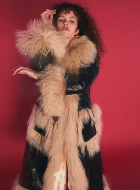 NEANT AW21 S4 重磅滩羊毛领黑色油皮长大衣