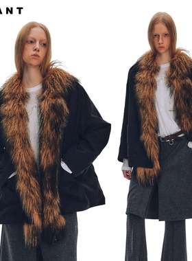 NEANT渐变色滩羊毛领挑皮绒夹棉棉服