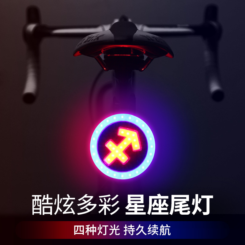 自行车星座尾灯高亮创意USB充电夜骑山地车灯公路车骑行装备配件