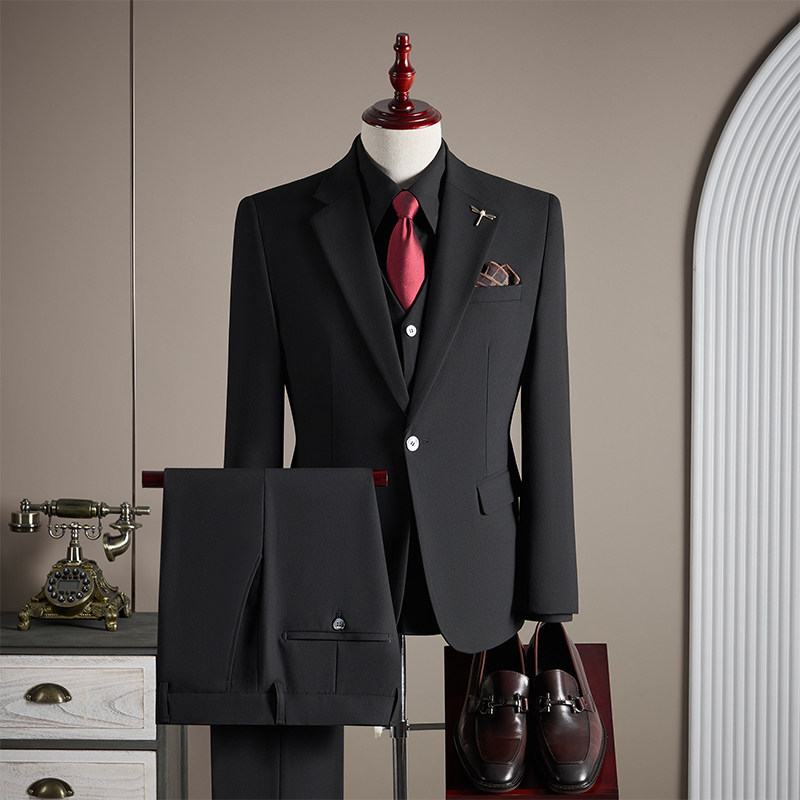 【TGH】西服套装男一粒扣秋冬季垂感英伦修身商务西装三件套TZ850