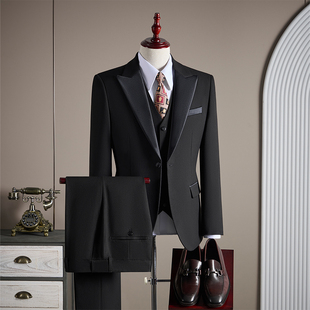 【TGH】一粒扣高定羊毛塔式多礼服结婚西装套装气质新郎官TZ2502