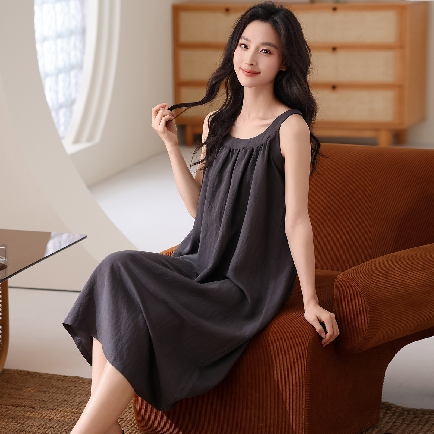 婵之云性感吊带睡裙女夏季无袖连衣裙高级感条纹薄款睡衣