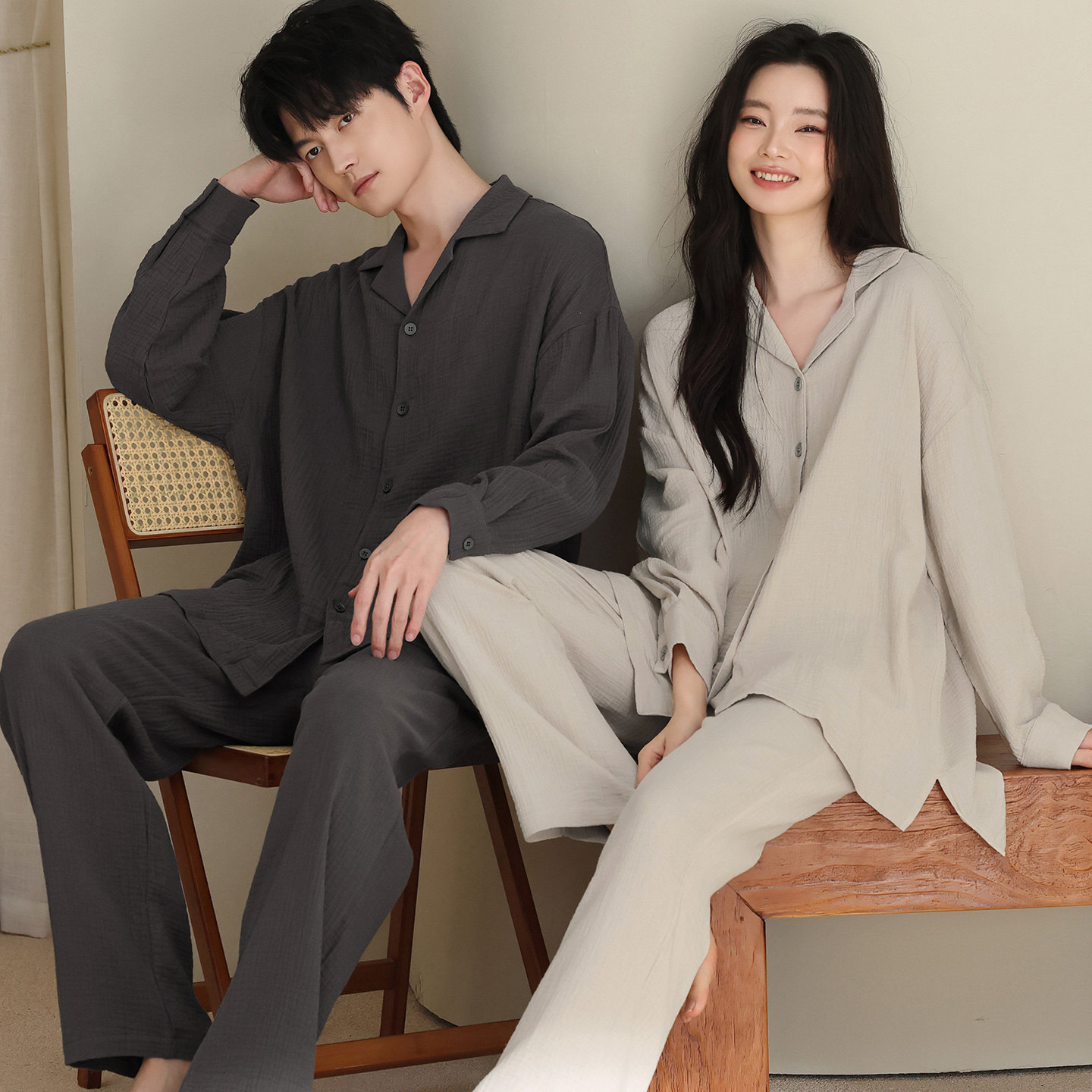 婵之云纯棉情侣睡衣套装