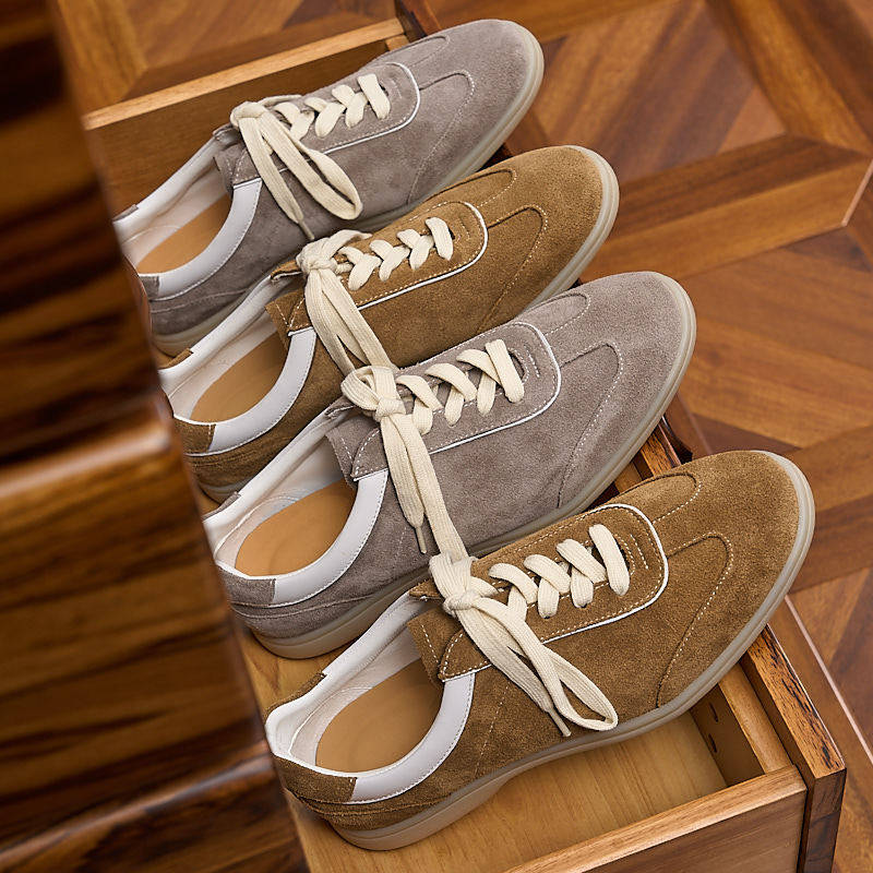 诺悠静奢德训鞋男牛皮平底春季新款休闲软底透气舒适真皮防滑板鞋