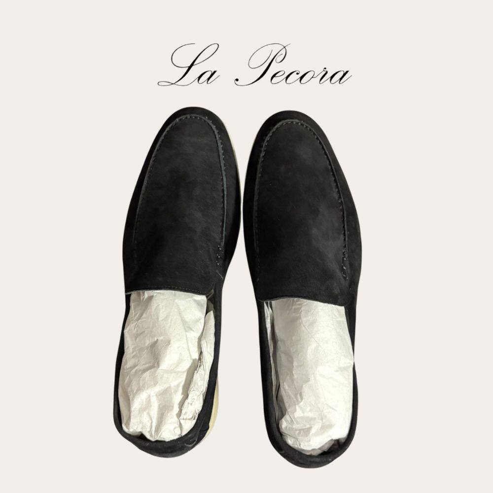 进口真皮LP老钱风男士磨砂高奢乐福鞋一脚蹬豆豆鞋懒人大码单鞋