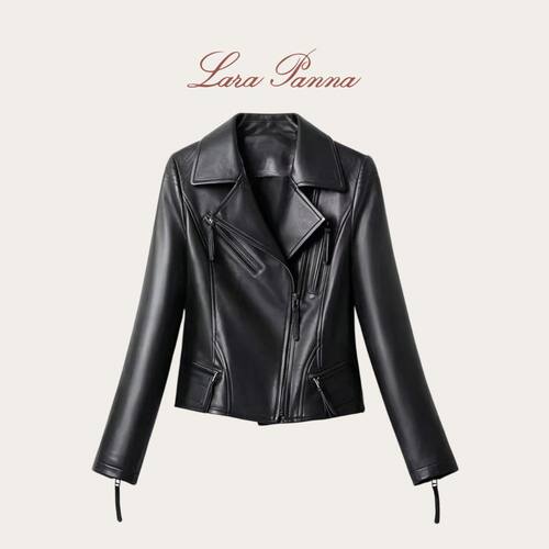 老钱新款2026年春季短款真皮皮衣 女真皮绵羊皮修身机车款外套