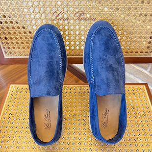 蓝色经典真皮LP老钱风男士高奢乐福鞋一脚蹬豆豆鞋懒人大码单鞋