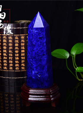 蓝色水晶柱蓝色熔炼水晶柱蓝水晶六棱柱摆放手链居家客厅摆件