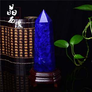 蓝色水晶柱蓝色熔炼水晶柱蓝水晶六棱柱摆放手链居家客厅摆件