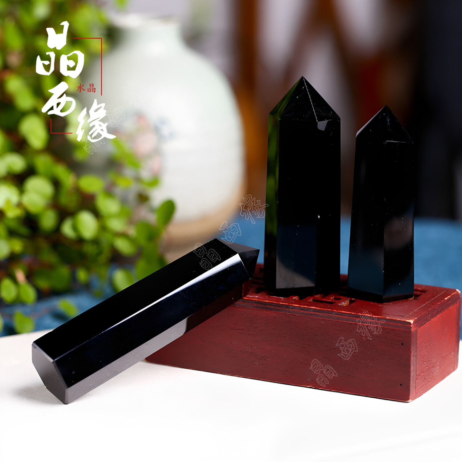 黑曜石水晶柱黑色天然晶西缘六棱