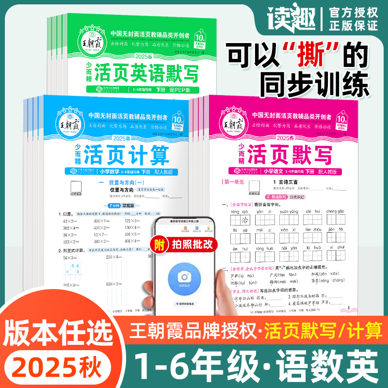 王朝霞试卷活页默写计算专项练习