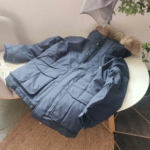 笑笑家 童装上衣 男童女童真毛领中长款派克羽绒服 加厚青少年