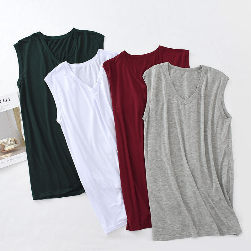 조끼 남자 모달 여름 느슨한 스포츠 피트니스 러닝 캐주얼 라운드 넥 슬리브 니트 솔리드 컬러 민소매 티셔츠