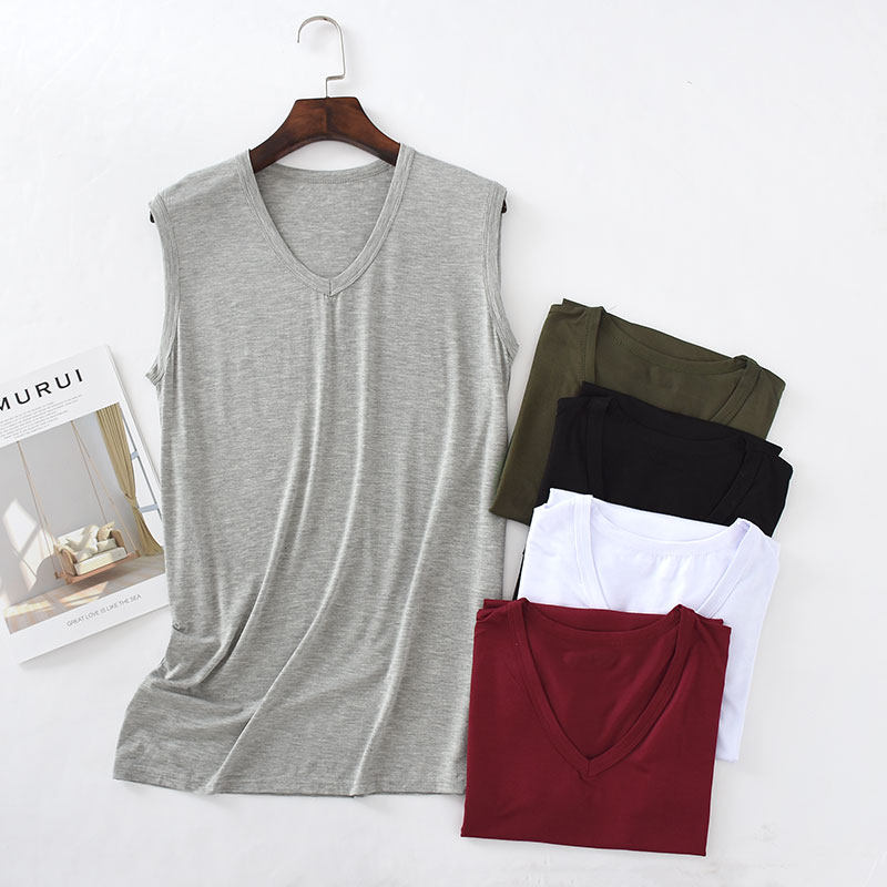 조끼 남자 모달 여름 느슨한 스포츠 피트니스 러닝 캐주얼 라운드 넥 슬리브 니트 솔리드 컬러 민소매 티셔츠