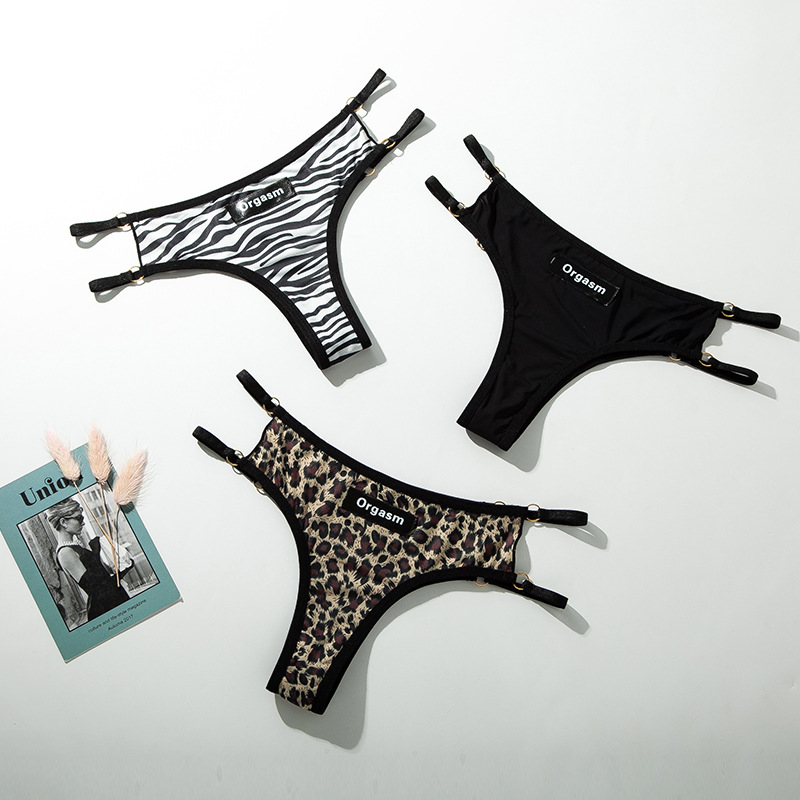 辣妹斑马纹*性感内裤女士运动健身无痕冰丝双细带低腰大码丁字裤