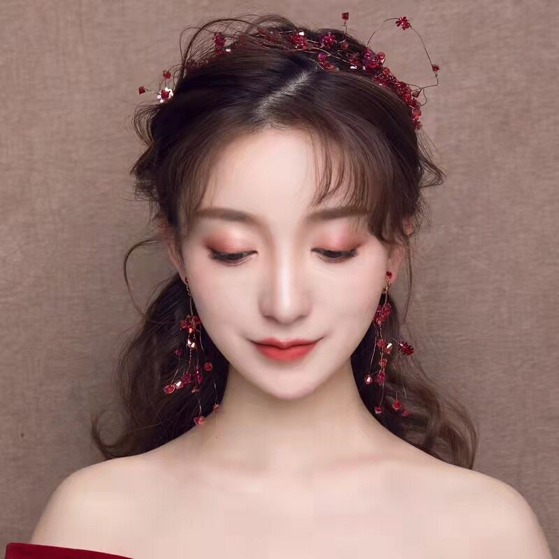 韩式新娘发带头饰结婚新娘敬酒服礼服盘发造型编制发箍耳饰套装