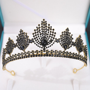 复古皇冠头饰巴洛克半圈黑色点钻王冠发饰礼服盘发配饰