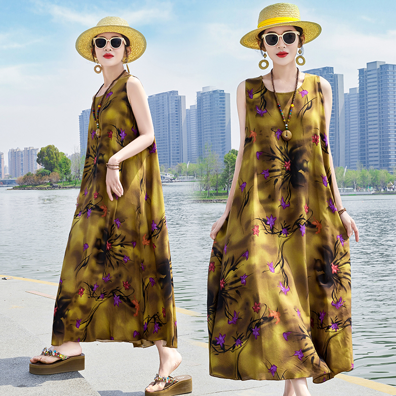 新款妈妈装夏季棉绸宽松连衣裙子