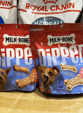 美国Milk Bone Dipped酥脆烘焙骨头饼干犬狗零食 奶酪花生酱340g