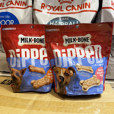 美国Milk Bone Dipped酥脆烘焙骨头饼干犬狗零食 奶酪花生酱340g
