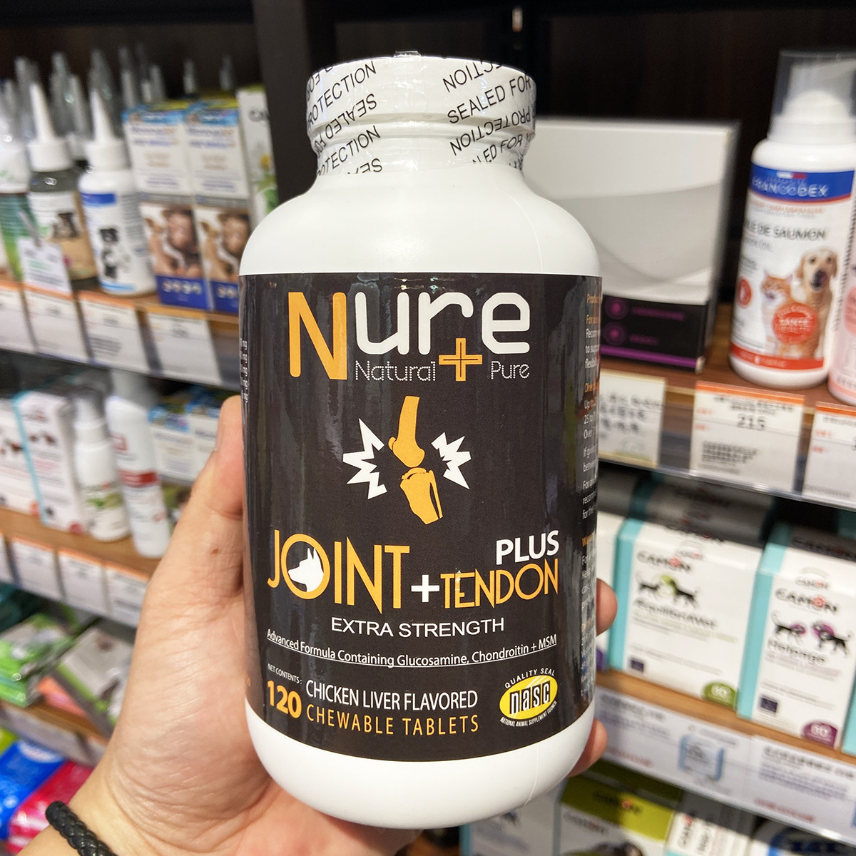 香港代购 NURE狗特强关节配方含葡萄糖胺软骨素MSM 鸡肝味咀嚼片