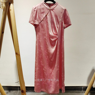 妃萱歌瑞G02L129女夏新中式 提花立领旗袍裙连衣裙不对称折樱花粉