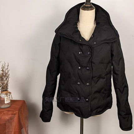 奕涵淏冬加厚外套女90羽绒服原创020-1短压褶提花轻奢花瓣领短