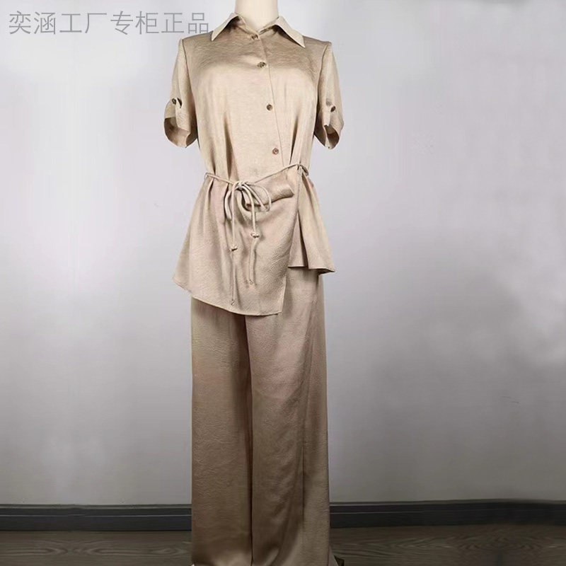 单层不对称宽松中式套裤