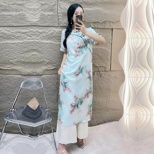 新中式提花单层旗袍50人丝连衣裙